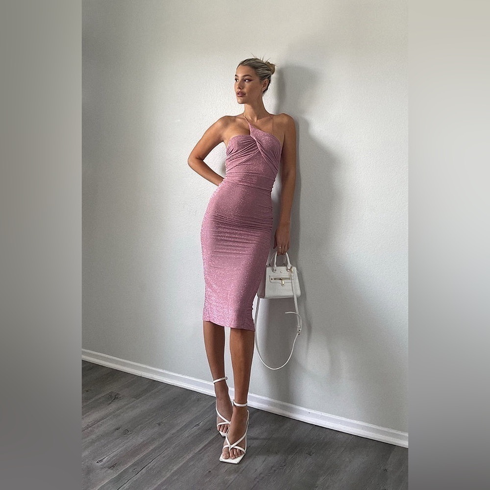Hello Molly Dusty Pink One-Shoulder Midi Dress